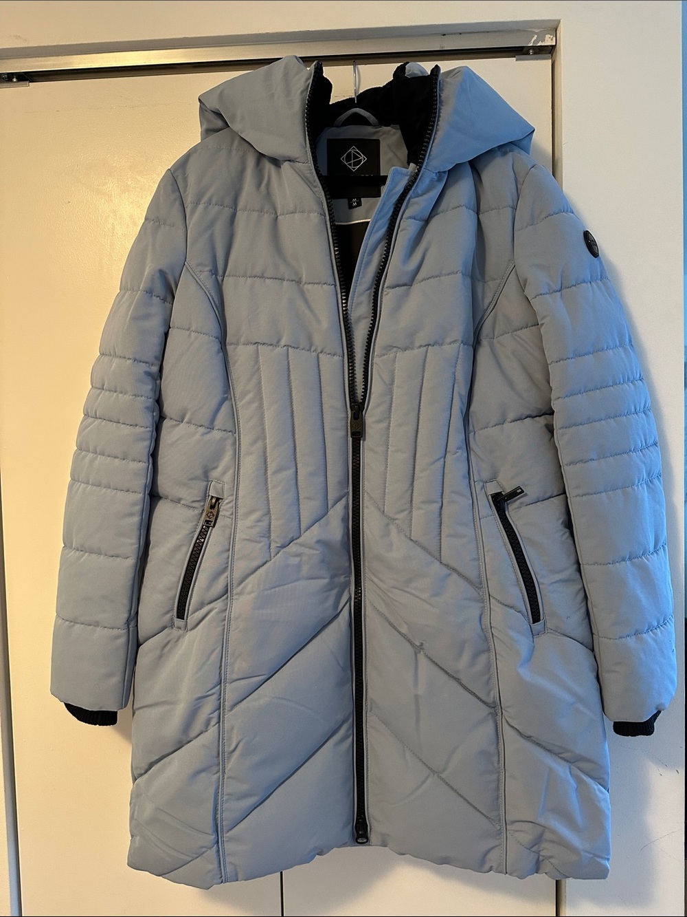 Light Blue Quilted Hooded Women's Winter Coat
